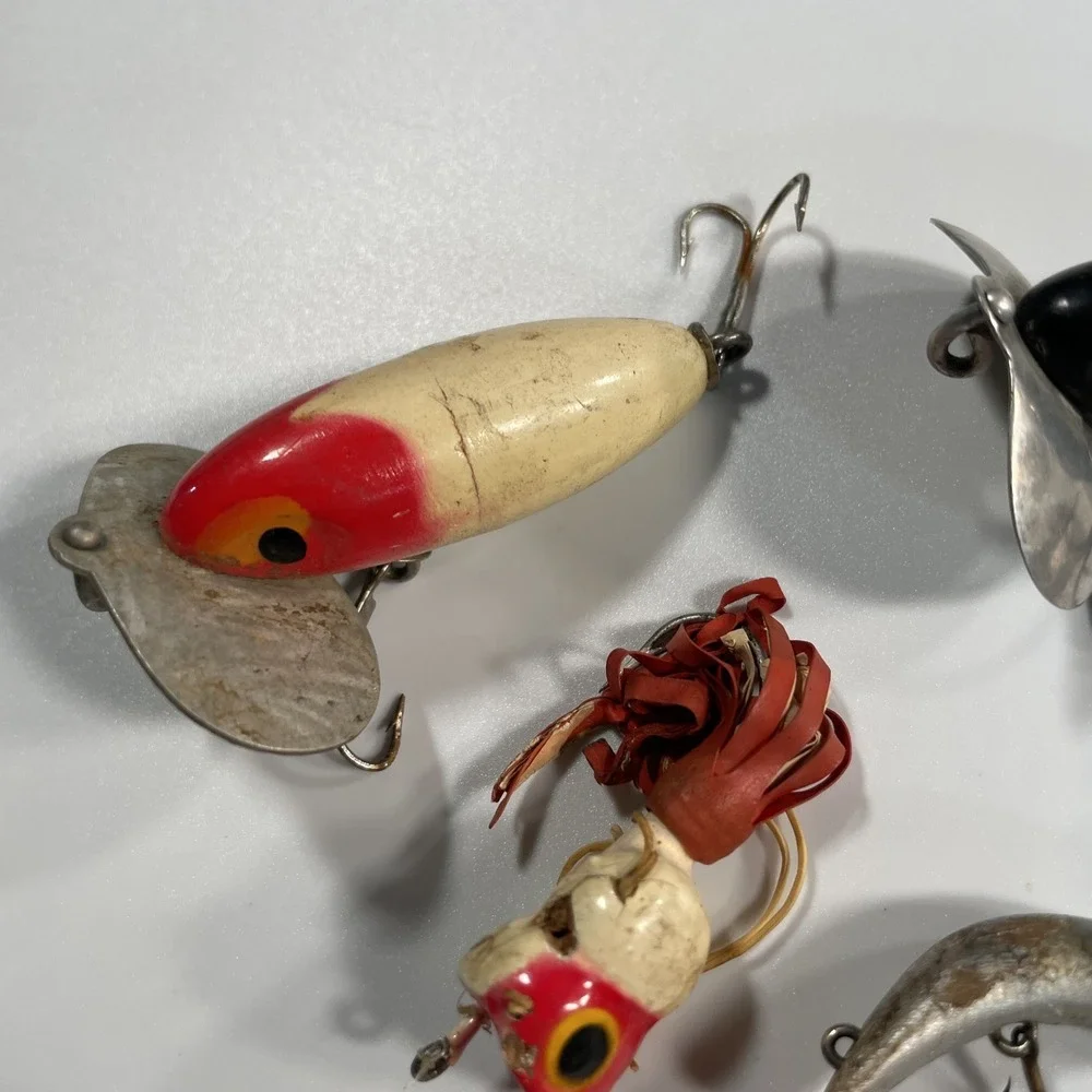 Vintage Lure Lot Heddon Tiny Tad Lure Jitterbug Tackle Hooks Fishing Old Antique